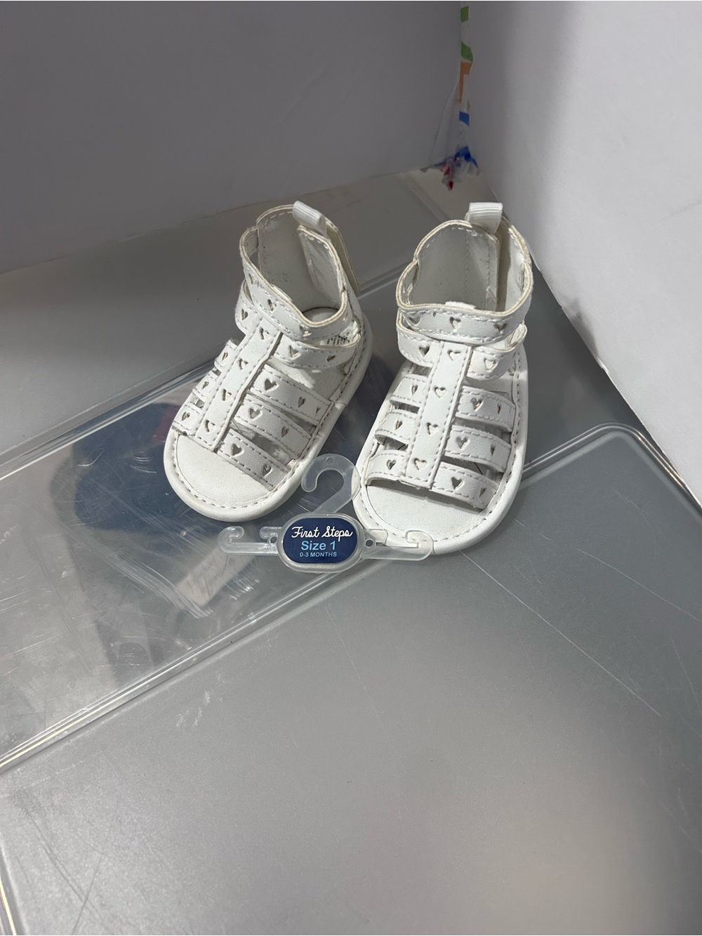 White Baby Sandals with Heart Cutouts - First Steps